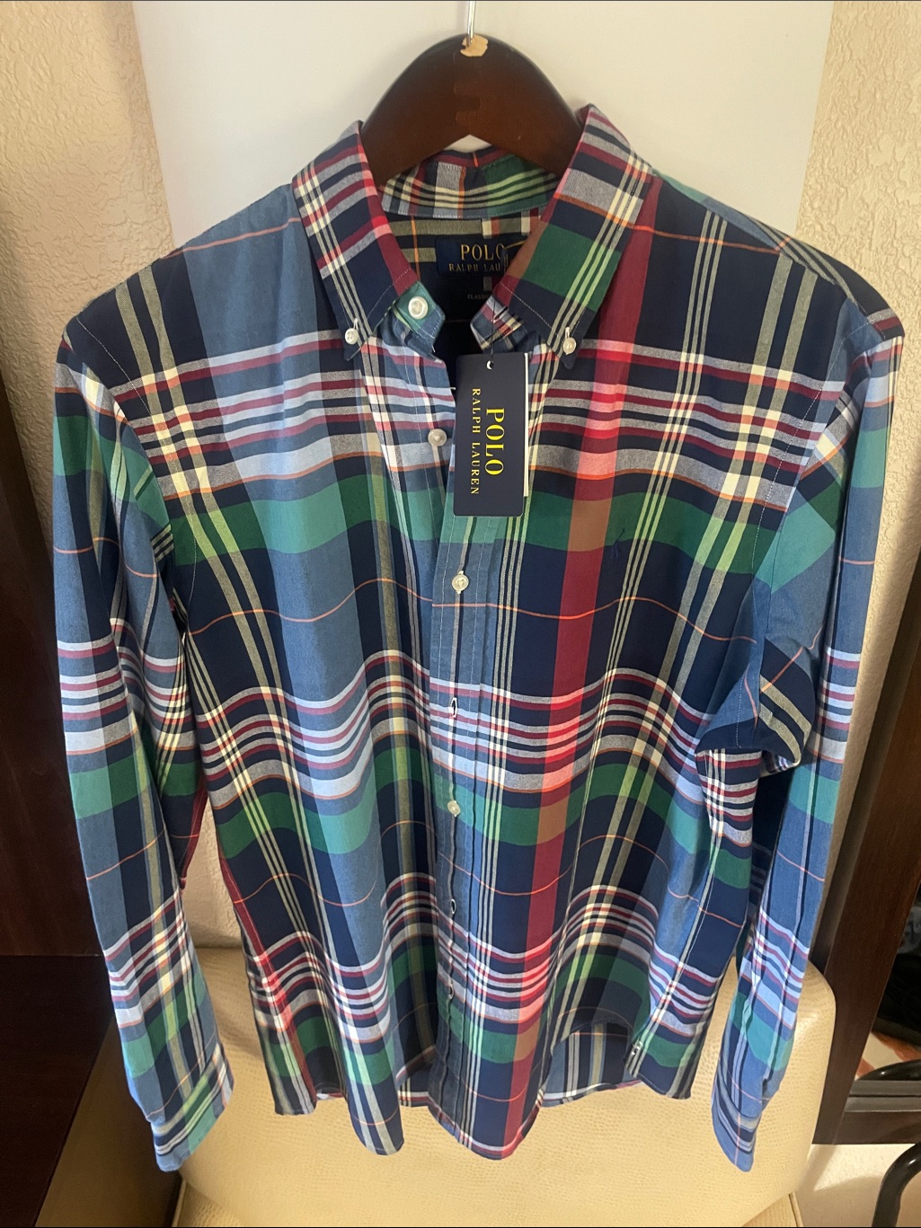 Polo By Ralph Lauren Navy, Green & Red Plaid Button-Down Shirt